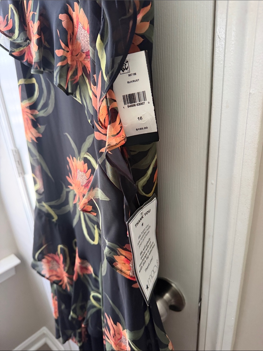 Taylor Black High-Low Slip Dress with Orange Floral Print - Picture 5 of 8